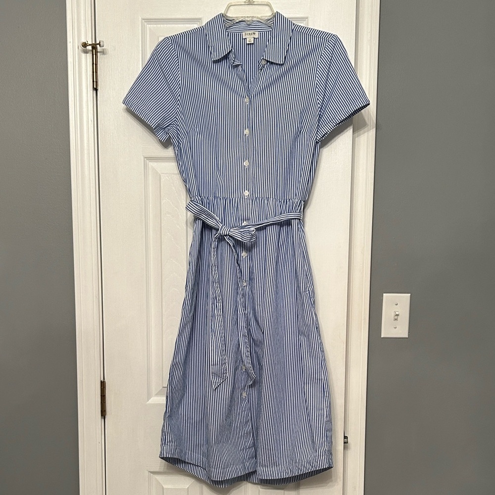 J. Crew Striped Blue Shirt Dress with Belt